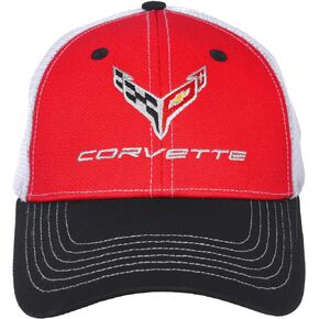 JH DESIGN GROUP Men's Chevy Corvette C8 Logo Cap Adjustable Red & White Hat