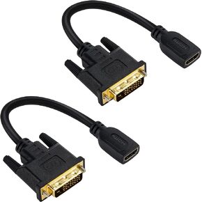 محول Togconn HDMI ذكر إلى DVI أنثى (عبوة من قطعتين)، موصل DVI أنثى إلى HDMI ذكر ثنائي الاتجاه، يدعم 1080P Full HD متوافق مع Roku، وXbox One، وPS5، وPS4، وBlue-ray DVD، وأجهزة استقبال A/V - 0.6 قدم