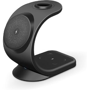 MMOBIEL Wireless Charging Station Compatible with iPhone, Apple Watch and AirPods – 3-in-1 Wireless Charger Stand 18W – Magnetic Wireless Fast Charging Dock Compatible with Qi Magsafe Charging – Black