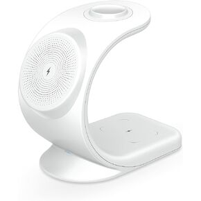 محطة شحن لاسلكية MMOBIEL متوافقة مع iPhone وApple Watch وAirPods - حامل شاحن لاسلكي 3 في 1 بقدرة 15 وات - قاعدة شحن لاسلكية مغناطيسية سريعة متوافقة مع شحن Qi Magsafe - أبيض