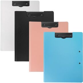 souG A4 Size Foldable Clipboards, 4 Pcs 360 Degree Cover Clipboard File Folder, Perfect Clipboard for Private Documents, Office, Medical Field, School (4 Colors, Double Clip)