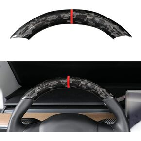 JSWAN Carbon Fiber Steering Wheel Embedded Cover for Tesla Model 3/Y Accessories Interior Modification Steering Wheel Panel Sticker (Bright Black 2 pces), (CC2291301)