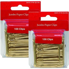1InTheOffice Jumbo Paper Clips, Gold, Smooth, 2/Pack