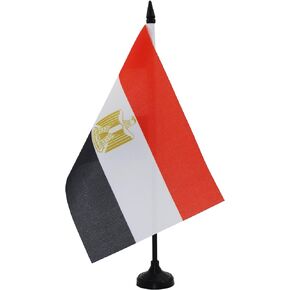 AZ FLAG Egypt Table Flag 5'' x 8'' - Egyptian Desk Flag 21 x 14 cm - Black Plastic Stick and Base