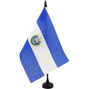 AZ FLAG El Salvador Table Flag 5'' x 8'' - Salavadorian Desk Flag 21 x 14 cm - Black Plastic Stick and Base