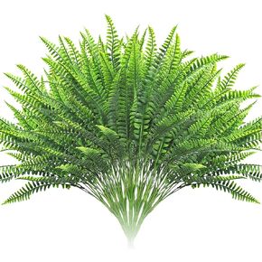 10 Bundles Artificial Boston Fern Plants, Bushes Faux Plants Shrubs Greenery UV Resistant for House Office Garden Indoor Outdoor Window Box Decorating