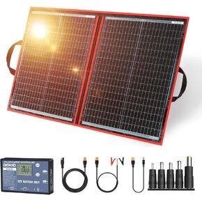 DOKIO 110W 18V Portable Solar Panel Kit Folding Solar Charger with 2 USB Outputs for 12v Batteries/Power Station AGM LiFePo4 RV Camping Trailer Car Marine…