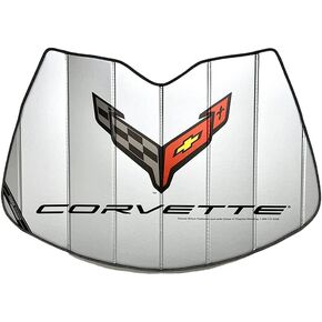 C8 Corvette Accordion Style Sunshade - Insulated Silver with Logo for 2020-2024 Stingray, Z51, Z06, E-Ray Corvettes
