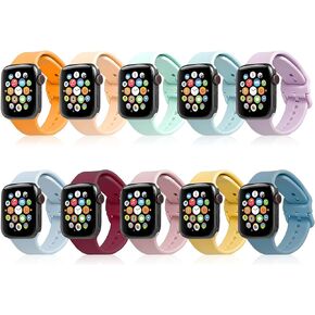 10 Pack Sport Bands Compatible with Apple Watch 38/40/41mm 42/44/45mm, Soft Silicone Replacement Strap Wristband with Adjustable Classic Buckle for iWatch Series SE 7 6 5 4 3 2 1 Men Women