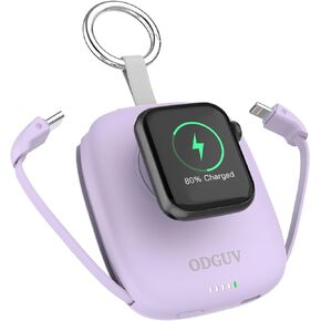 Small Portable Charger 5000mAh,iWatch Wireless Charger Mini Power Bank with Built-in Cable,Travel Keychain Charger for Apple Watch 9/Ultra2/8/Ultra/7/6/Se/5/4/3, iPhone 15/14/13/12/11,Android Phone