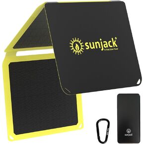 SunJack 15 Watt Foldable IP67 Waterproof ETFE Monocrystalline Solar Panel + 10000mAh Power Bank with USB-A and USB-C for Cell Phones Tablet and Portable for Backpacking, Camping, Hiking and More
