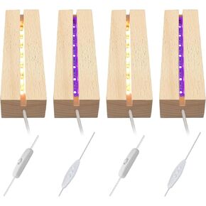 4Pcs Wood LED Light Display Base Stand, Muliti Color Warm Color Rectangle Display Pedestal Lighted Base Stand, Wooden LED Lights Display Base USB Power for Crystal Glass Resin Art Acrylic Paperweighs
