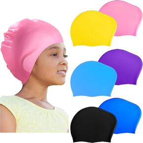 6 قطع من قبعات السباحة المصنوعة من السيليكون للشعر الطويل للجنسين، قبعة السباحة للفتيات، قبعة سباحة مقاومة للماء للضفائر والمجدل، شعر طويل سميك مجعد، الأطفال والنساء والرجال والأولاد، متعدد الألوان in Kuwait