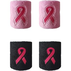 2 Pairs Breast Cancer Awareness Sweatband Pink Ribbon Wristbands Football Wristbands Baseball Wristbands Sports Wristbands for Football Tennis Basketball Baseball Running,Breast Cancer Awareness Gifts