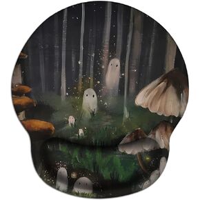 Forest Ghosts Mouse Pad Wrist Support, Ergonomic Mouse Pad for Wireless Mouse, Cute Mousepad with Non-Slip Rubber Base for Home Office Gaming Working Computers Laptop, 9.9 x 9.1 Inch