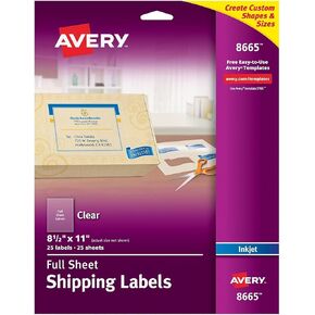 Avery Full Sheet Printable Shipping Labels, 8.5" x 11", Matte Clear, 25 Blank Mailing Labels (8665)