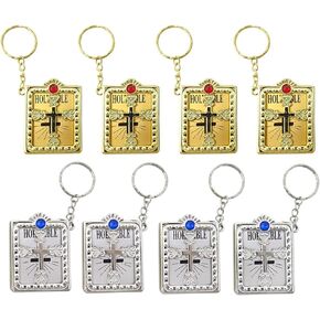 Honbay 8PCS Mini Bible Keychain Miniature Book Keyring Gold Silver Holy Bible Religious Favor for Baptism Church Communion Wedding Shower (2 Color)