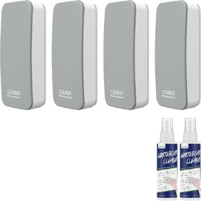 LOUKIN 4 Pack Magnetic Dry Erase Eraser, Whiteboard Eraser, Glass Board Eraser(Gray), Two Bottles of 3.4 oz Whiteboard Cleaners Included, for Classroom, Home and Office Use