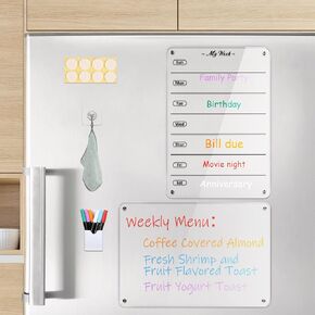 9 × 13 لوح مسح جاف أسبوعي شفاف للثلاجة قطعتين من الأكريليك المغناطيسي للمسح الجاف للثلاجة والتقويم الأسبوعي ولوحة بيضاء للمطبخ in Kuwait