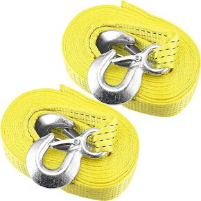 2 Pack 2 Inch x 20 Feet Heavy Duty Tow Strap, Tow Rope with Safety Hooks, Heavy Duty Recovery Strap Towing Strap for Vehicle Recovery, Hauling, Fixing Cargo, 11000lbs Capacity, Yellow