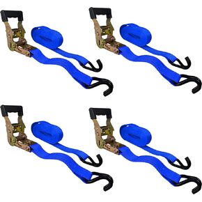 HFS(R) 4PC 1-1/2" x 15 ft Heavy Duty Ratchet Cargo Tie Down Straps 3000lbs Dual J-Hooks (Yellow)