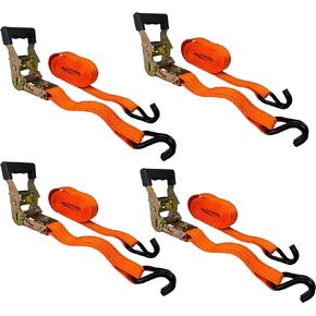 HFS(R) 4PC 1-1/2" x 15 ft Heavy Duty Ratchet Cargo Tie Down Straps 3000lbs Dual J-Hooks (Yellow)
