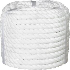 White Cotton Rope (1 Inch x 32 Feet) Natural Thick Rope for Landscaping, Railing, Climbing, Decorating,Tug of War