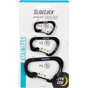 حلقة تسلق من الفولاذ المقاوم للصدأ من Nite Ize Slidelock - حلقة تسلق سلسلة مفاتيح مع بوابة قفل - مشبك حلقة تسلق للمفاتيح وإكسسوارات التخييم والمزيد - أحجام متنوعة، أسود (3 عبوات)