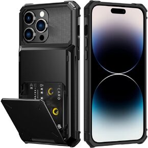 Nvollnoe for iPhone 14 Case with Card Holder Heavy Duty Protective Dual Layer Shockproof Hidden Card Slot Slim Wallet Case for iPhone 14 for Women&Men(Black)