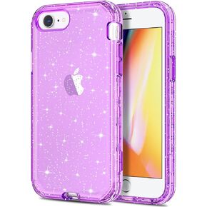 Hython Designed for iPhone 8, iPhone 7 Case, Heavy Duty Full-Body Defender Protective Case Bling Glitter Sparkle Hard Shell Hybrid Shockproof Rubber Bumper Cover for iPhone 7 and iPhone 8, Black