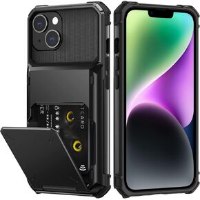 Nvollnoe for iPhone 14 Case with Card Holder Heavy Duty Protective Dual Layer Shockproof Hidden Card Slot Slim Wallet Case for iPhone 14 for Women&Men(Black) in Kuwait