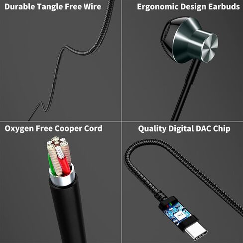 USB C Headphone for iPhone 15 Pro Max Samsung S24 A53 A54 A55 Type C Earphone HiFi Stereo Magnetic Wired Earbud for Google Pixel 6a 6 8 Galaxy S23 FE S22 S21 in-Ear Noise Canceling Bass Corded Headset in Saudi Arabia