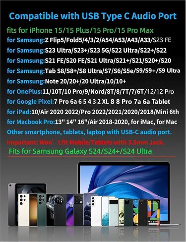 USB C Headphone for iPhone 15 Pro Max Samsung S24 A53 A54 A55 Type C Earphone HiFi Stereo Magnetic Wired Earbud for Google Pixel 6a 6 8 Galaxy S23 FE S22 S21 in-Ear Noise Canceling Bass Corded Headset in Saudi Arabia