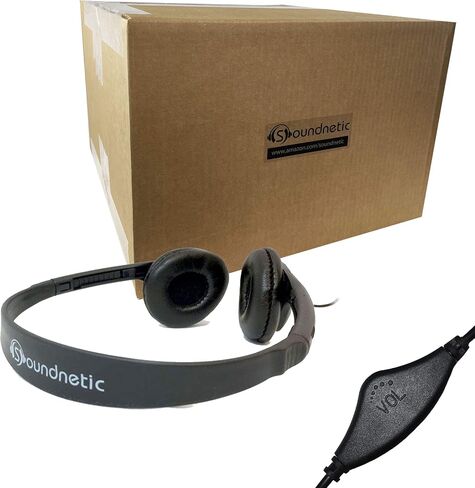 Soundnetic SNCCV Bulk Classroom Headphones 25 Pack – Stereo Headphones with Leatherette Earpads & Volume Control, Black – Ideal for Schools in Saudi Arabia