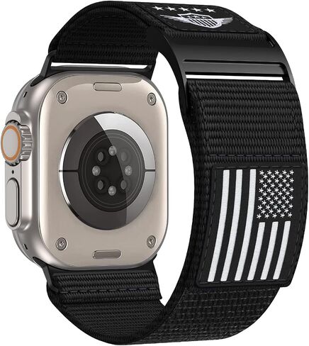 Rugged Nylon Band Compatible with Apple Watch Band 49mm 45mm 44mm 42mm,Soft Sport Loop Adjustable Wristbands Replacement Strap for Apple Watch Ultra iWatch Series 8/7/SE/6/5/4/3/2/1,USA Flag Black in Saudi Arabia