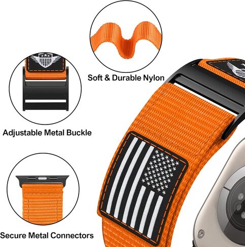Rugged Nylon Band Compatible with Apple Watch Band 49mm 45mm 44mm 42mm,Soft Sport Loop Adjustable Wristbands Replacement Strap for Apple Watch Ultra iWatch Series 8/7/SE/6/5/4/3/2/1,USA Flag Black in Saudi Arabia