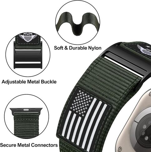 Rugged Nylon Band Compatible with Apple Watch Band 49mm 45mm 44mm 42mm,Soft Sport Loop Adjustable Wristbands Replacement Strap for Apple Watch Ultra iWatch Series 8/7/SE/6/5/4/3/2/1,USA Flag Black in Saudi Arabia