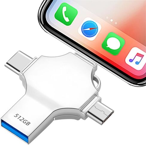 USB C Flash Drive Photo Stick 512GB - 4 في 1 USB 3.0 عالي السرعة على شكل قلم الإبهام، جهاز تخزين محمول لمحرك القفز متوافق مع الهواتف الذكية وأجهزة الكمبيوتر المحمولة وأجهزة الكمبيوتر الشخصية وتخزين البيانات الخارجية بنظام Android in Kuwait