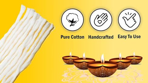 ديا باتي (فتائل قطنية طبيعية) مصنوعة يدويًا لبوجا، ديكور المنزل في المهرجانات، فتيل مصباح زيت ديوالي (100 قطعة من فتائل القطن الطويلة) in Kuwait