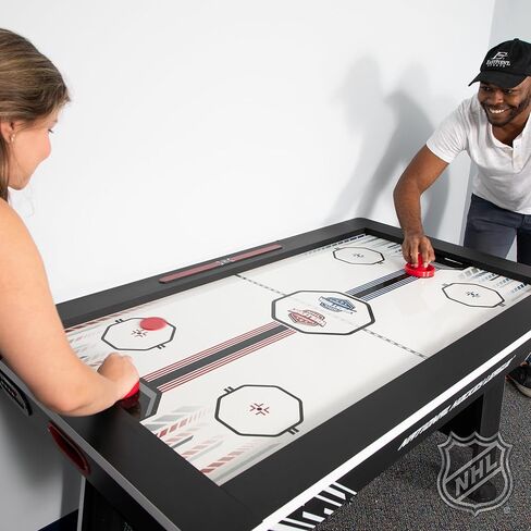 60" Air Hockey Table - Fast-paced air Powered Surface with Electronic Overhead Arena Scoreboard - Includes 2 Pucks and 2 Pushers, Black/White in Kuwait