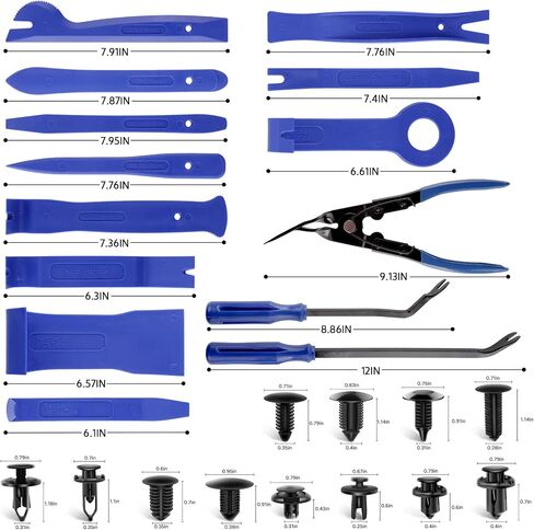 95Pcs Trim Removal Tool Car Panel Door Audio Trim Removal Kit Multiple Auto Clip Pliers Fastener Remover Set Pry Puller Crowbar Car Upholstery Terminal/Stereo Repair Blue with Storage Bag in Saudi Arabia