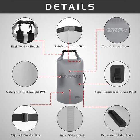 ESONE Waterproof Dry Bag for Women Men, 2L/ 5L/ 10L/ 15L/ 20L Roll Top Lightweight Transparent Dry Storage Bag Backpack with Cool Phone Case for Swimming, Boating, Camping and Beach in Saudi Arabia