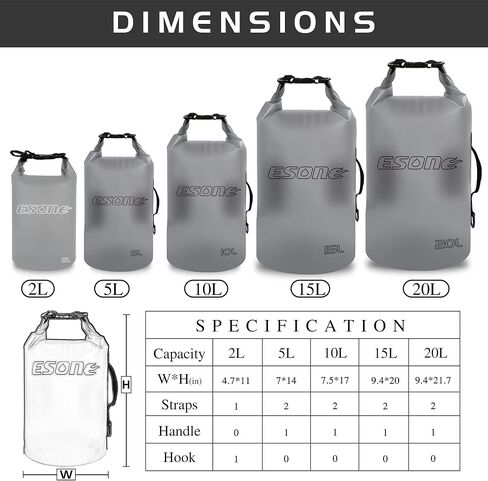 ESONE Waterproof Dry Bag for Women Men, 2L/ 5L/ 10L/ 15L/ 20L Roll Top Lightweight Transparent Dry Storage Bag Backpack with Cool Phone Case for Swimming, Boating, Camping and Beach in Saudi Arabia