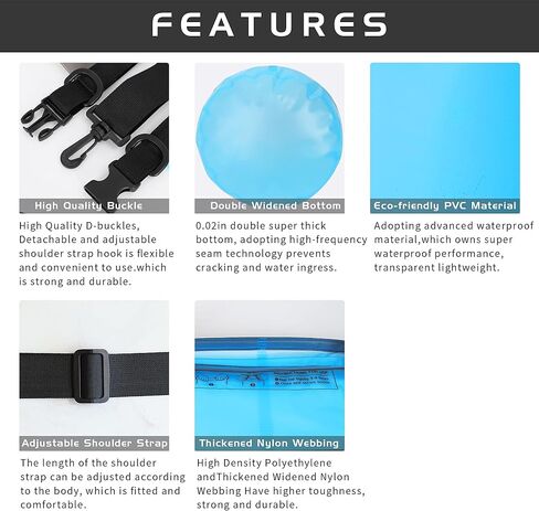 حقيبة جافة مقاومة للماء للنساء والرجال، 2L/ 5L/ 10L/ 15L/ 20L حقيبة ظهر خفيفة الوزن وشفافة للتخزين الجاف مع حافظة هاتف رائعة للسباحة وركوب القوارب والتخييم والشاطئ in Kuwait