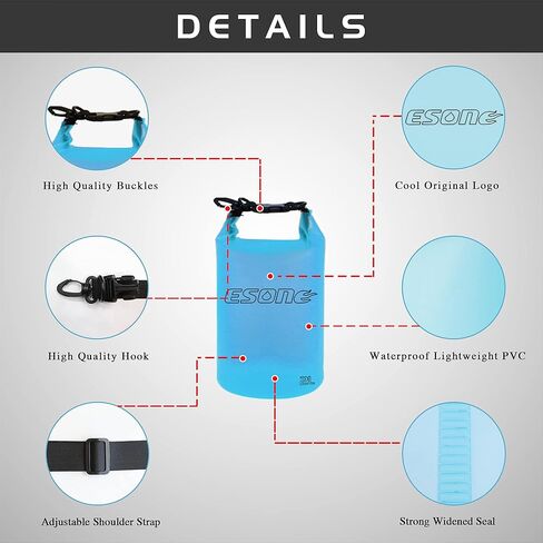 حقيبة جافة مقاومة للماء للنساء والرجال، 2L/ 5L/ 10L/ 15L/ 20L حقيبة ظهر خفيفة الوزن وشفافة للتخزين الجاف مع حافظة هاتف رائعة للسباحة وركوب القوارب والتخييم والشاطئ in Kuwait