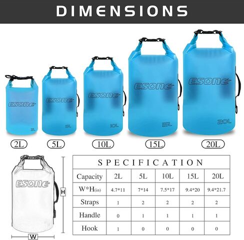 حقيبة جافة مقاومة للماء للنساء والرجال، 2L/ 5L/ 10L/ 15L/ 20L حقيبة ظهر خفيفة الوزن وشفافة للتخزين الجاف مع حافظة هاتف رائعة للسباحة وركوب القوارب والتخييم والشاطئ in Kuwait