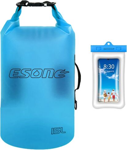 ESONE Waterproof Dry Bag for Women Men, 2L/ 5L/ 10L/ 15L/ 20L Roll Top Lightweight Transparent Dry Storage Bag Backpack with Cool Phone Case for Swimming, Boating, Camping and Beach in Saudi Arabia