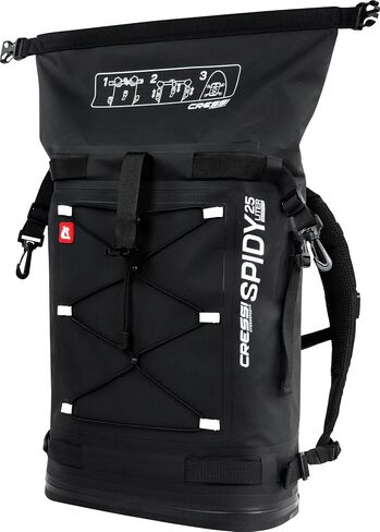 Cressi Waterproof Backpack - Watertight Zipper, Padded Shoulder, and Back Strap- Designed for Fixing to D-Rings on iSUP Boards - Spidy Dry: Designed in Italy,Black in Saudi Arabia