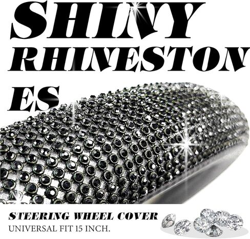 OKLPF 28 قطعة من إكسسوارات السيارات اللامعة للنساء مجموعة داخلية لطيفة إطار لوحة ترخيص بلينغ مقاس 15 بوصة أغطية عجلة القيادة بلينغ حامل هاتف من حجر الراين زجاج شفاف لامع وبلورات ماسية (أسود) in Kuwait
