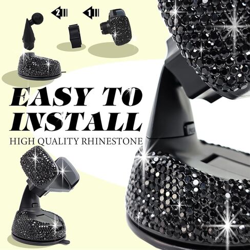 OKLPF 28 قطعة من إكسسوارات السيارات اللامعة للنساء مجموعة داخلية لطيفة إطار لوحة ترخيص بلينغ مقاس 15 بوصة أغطية عجلة القيادة بلينغ حامل هاتف من حجر الراين زجاج شفاف لامع وبلورات ماسية (أسود) in Kuwait